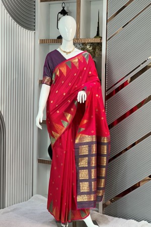Magenta Tussar Silk Gadwal Saree in BD |...